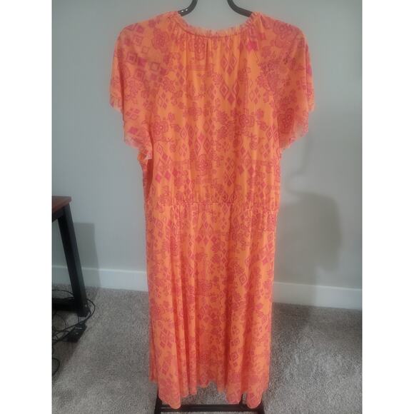Denim & Co Canyon Retreat Mesh Flutter Sleeve Midi Dress Peach 2X A642452 NWOT - Picture 7 of 9